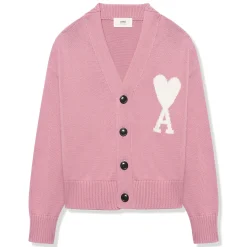 Ami Paris Ami De Coeur ADC Pink White Knit Cardigan< Sweatshirts & Hoodies
