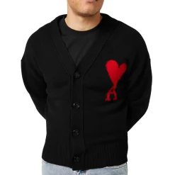 Ami Paris Ami De Coeur Black Red Cardigan< Sweatshirts & Hoodies