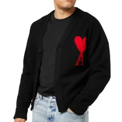 Ami Paris Ami De Coeur Black Red Cardigan< Sweatshirts & Hoodies