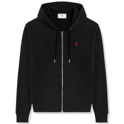 Ami Paris Ami De Coeur Cotton Black Zip-Up Hoodie< Sweatshirts & Hoodies