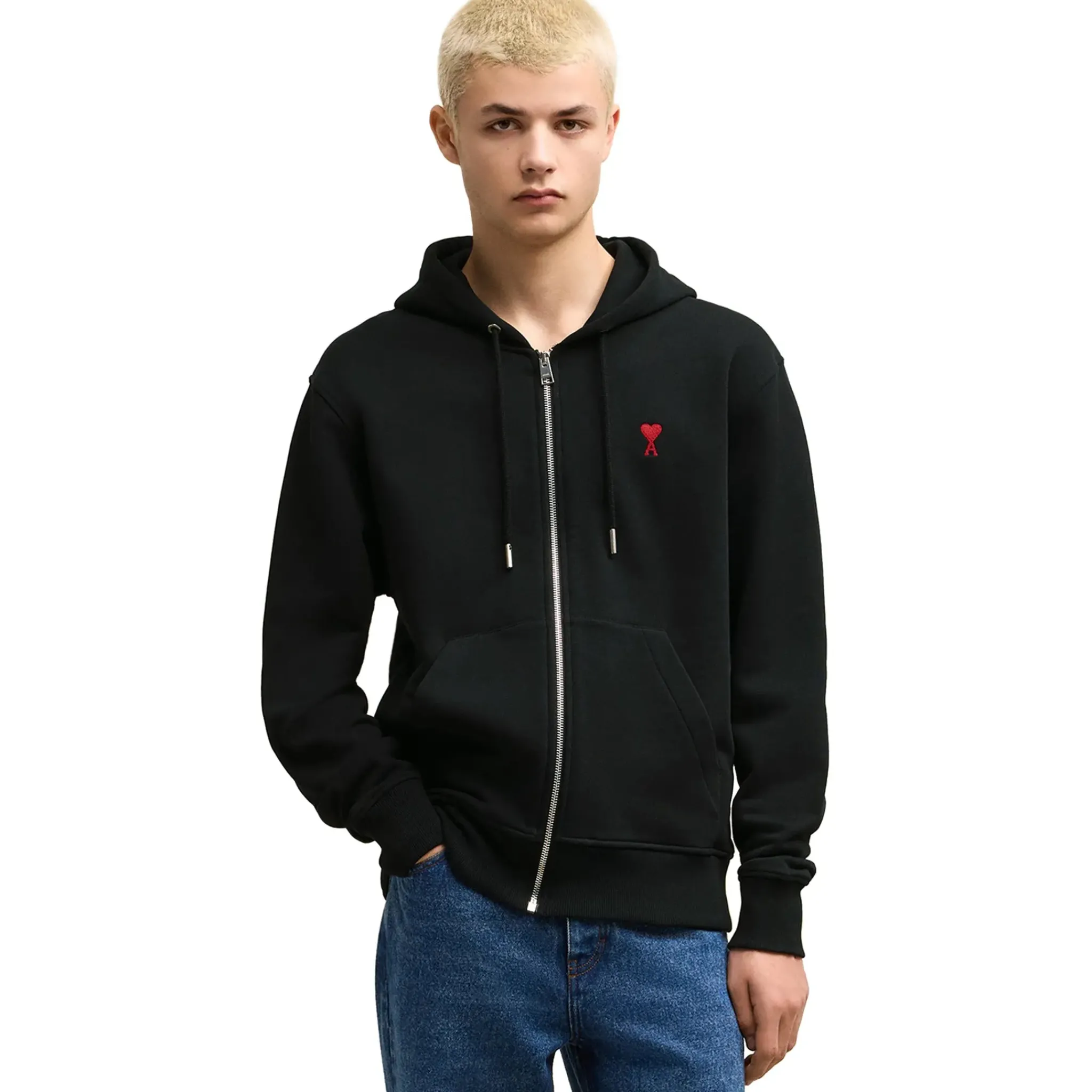 Ami Paris Ami De Coeur Cotton Black Zip-Up Hoodie< Sweatshirts & Hoodies