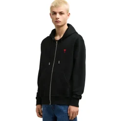 Ami Paris Ami De Coeur Cotton Black Zip-Up Hoodie< Sweatshirts & Hoodies