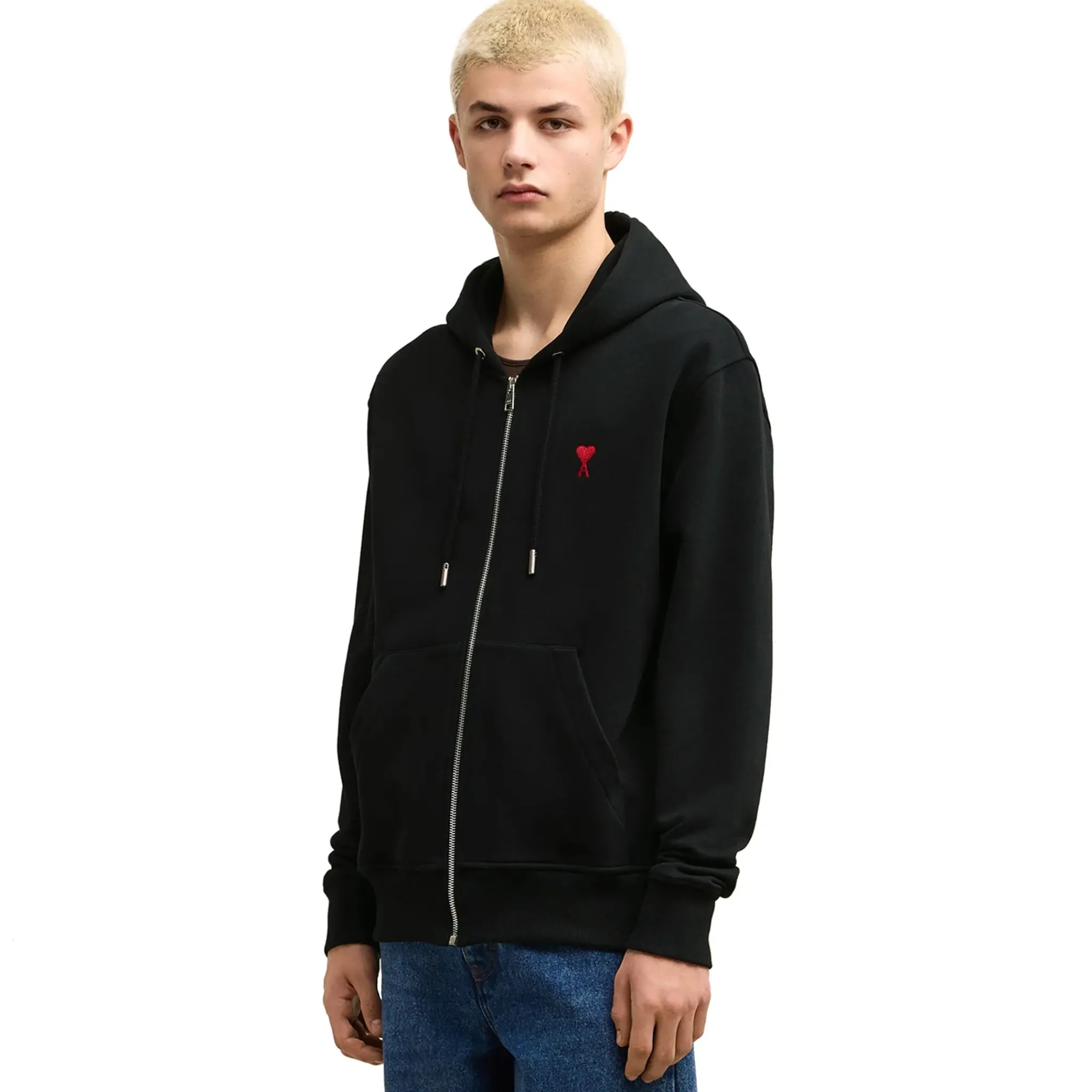 Ami Paris Ami De Coeur Cotton Black Zip-Up Hoodie< Sweatshirts & Hoodies