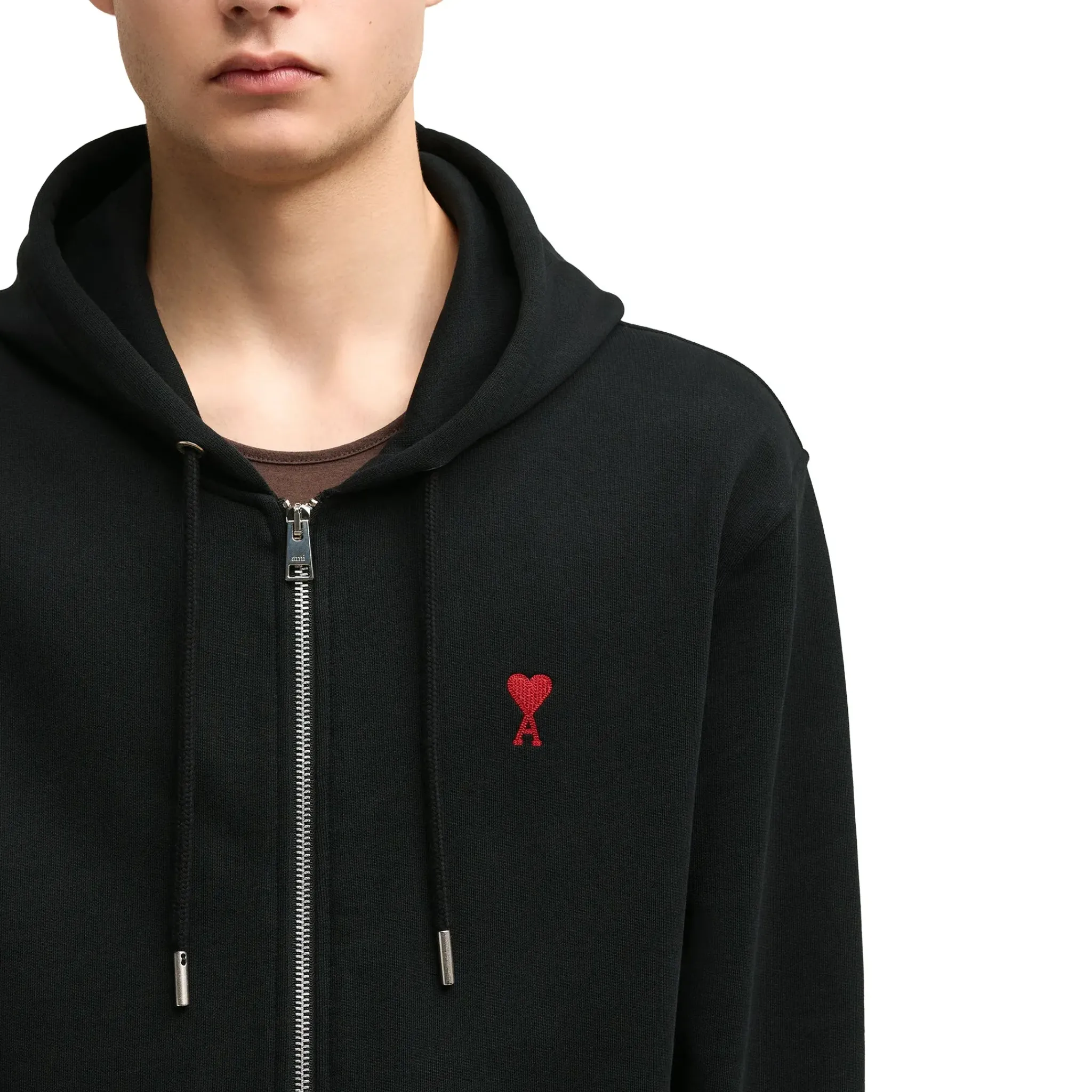 Ami Paris Ami De Coeur Cotton Black Zip-Up Hoodie< Sweatshirts & Hoodies