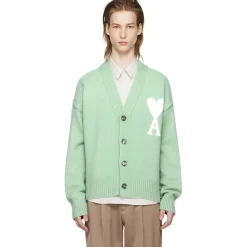 Ami Paris Ami De Coeur Green Cardigan< Sweatshirts & Hoodies