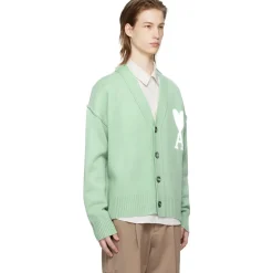 Ami Paris Ami De Coeur Green Cardigan< Sweatshirts & Hoodies