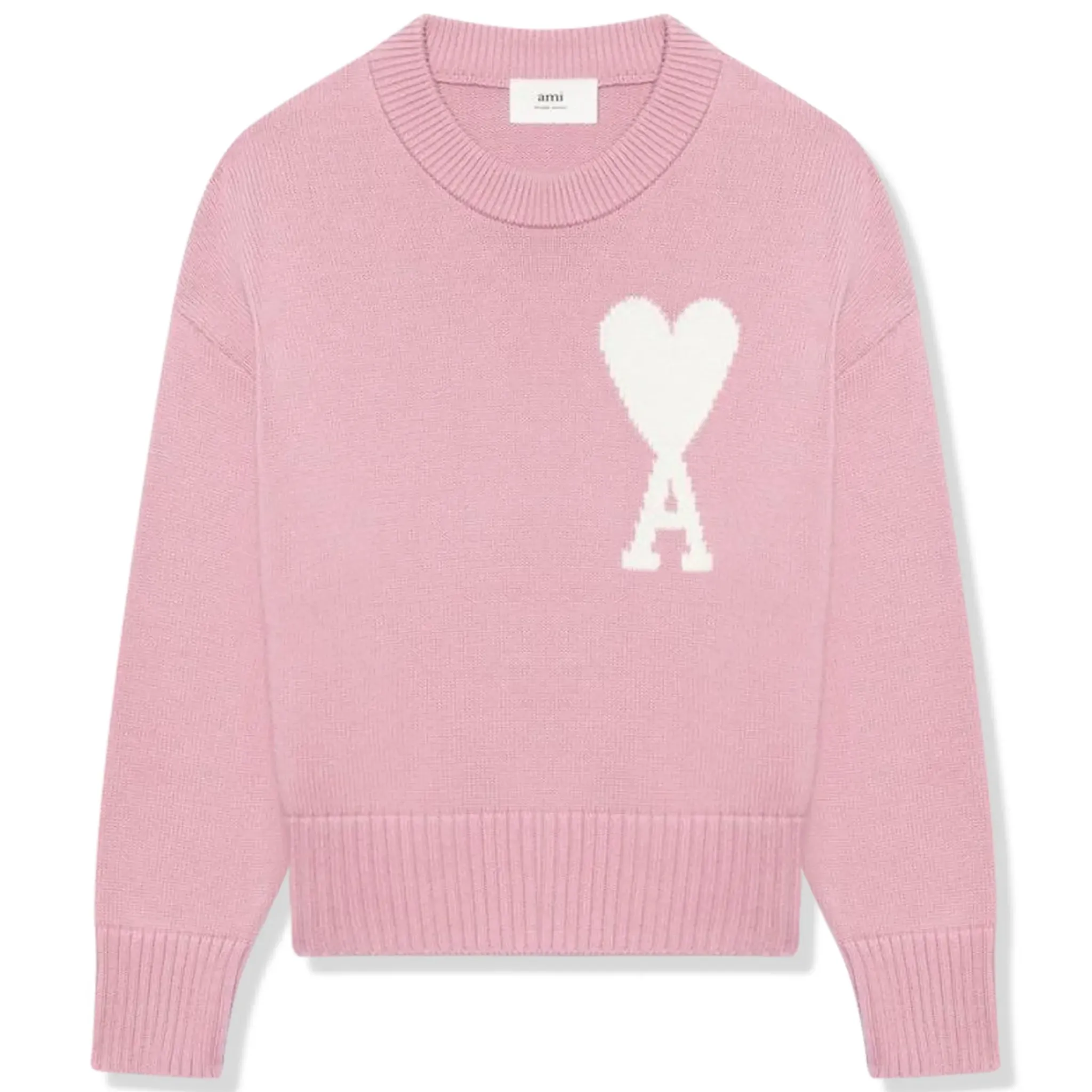 Ami Paris Ami De Coeur Logo Intarsia Pink Knit Sweatshirt< Sweatshirts & Hoodies