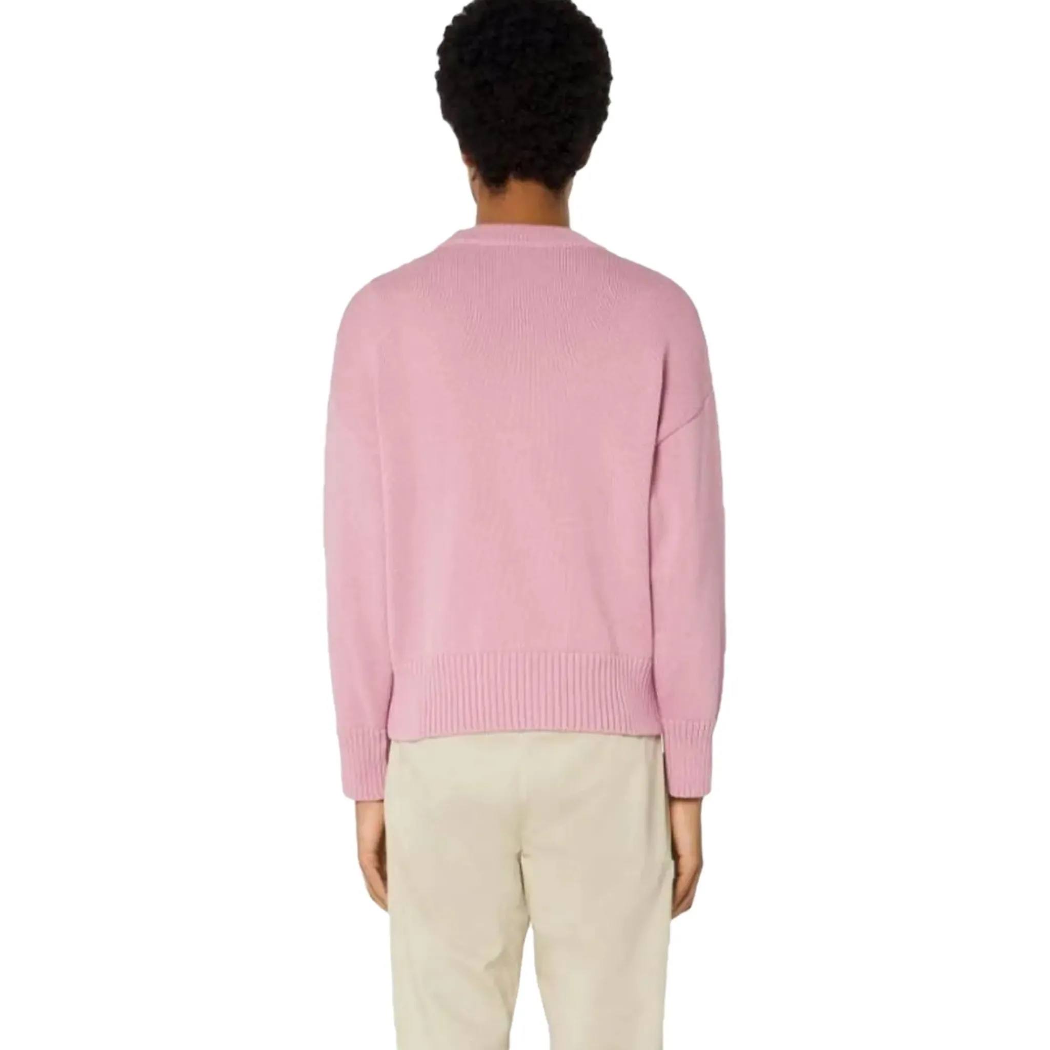 Ami Paris Ami De Coeur Logo Intarsia Pink Knit Sweatshirt< Sweatshirts & Hoodies