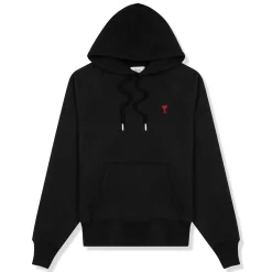 Ami Paris Ami De Coeur Logo Cotton Black Hoodie< Sweatshirts & Hoodies