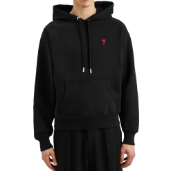 Ami Paris Ami De Coeur Logo Cotton Black Hoodie< Sweatshirts & Hoodies