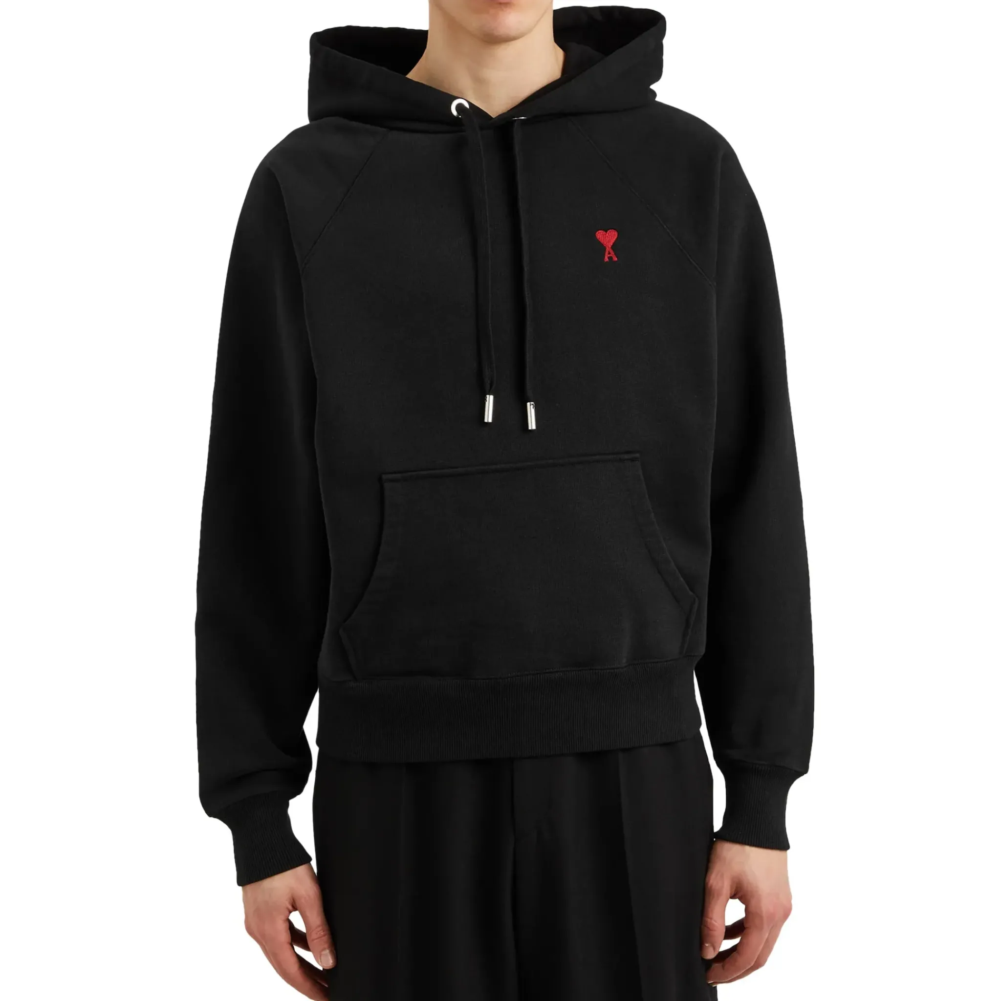 Ami Paris Ami De Coeur Logo Cotton Black Hoodie< Sweatshirts & Hoodies