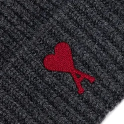 Ami Paris Red ADC Grey Beanie Hat< Hats & Caps