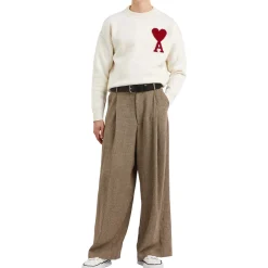 Ami Paris Red Ami De Coeur Logo Intarsia Off White Sweatshirt< Sweatshirts & Hoodies