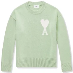 Ami Paris Red Ami De Coeur Logo Intarsia Off Green Sweatshirt< Sweatshirts & Hoodies