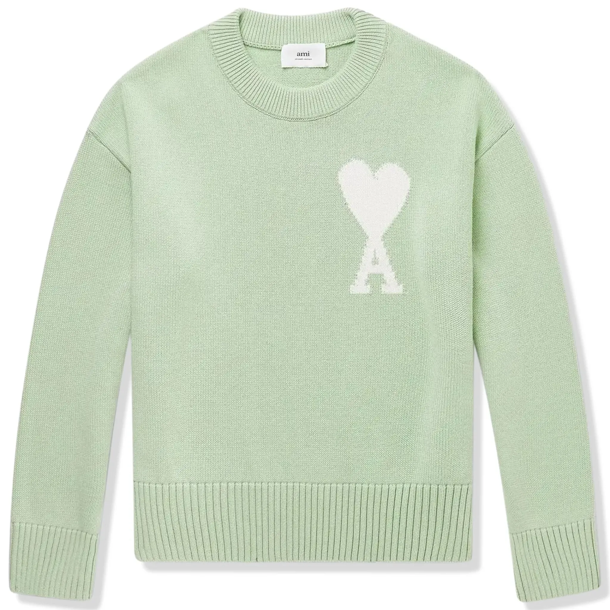 Ami Paris Red Ami De Coeur Logo Intarsia Off Green Sweatshirt< Sweatshirts & Hoodies