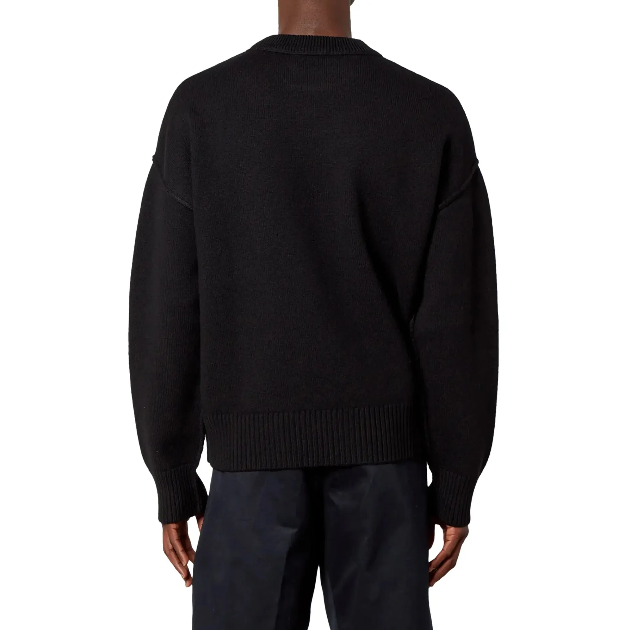 Ami Paris Red Ami De Coeur Logo Intarsia Off Black Sweatshirt< Sweatshirts & Hoodies