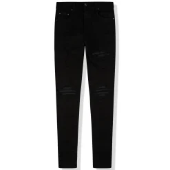 Amiri MX1 Black Leather Patch Jeans< Jeans|Bottoms