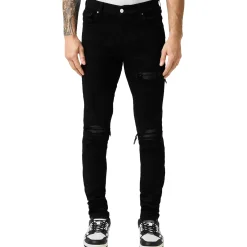 Amiri MX1 Black Leather Patch Jeans< Jeans|Bottoms
