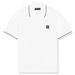Amiri Solid Short Sleeve White Polo Shirt< Polo Shirts