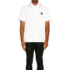 Amiri Solid Short Sleeve White Polo Shirt< Polo Shirts