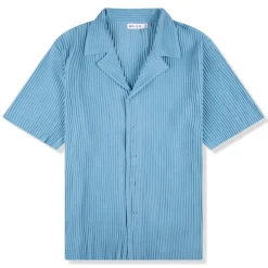 Belier Pleated Short Sleeve Light Blue Resort Shirt< Shirts
