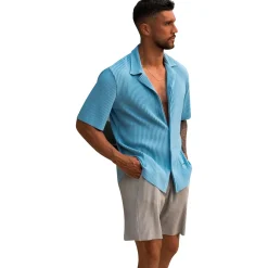 Belier Pleated Short Sleeve Light Blue Resort Shirt< Shirts