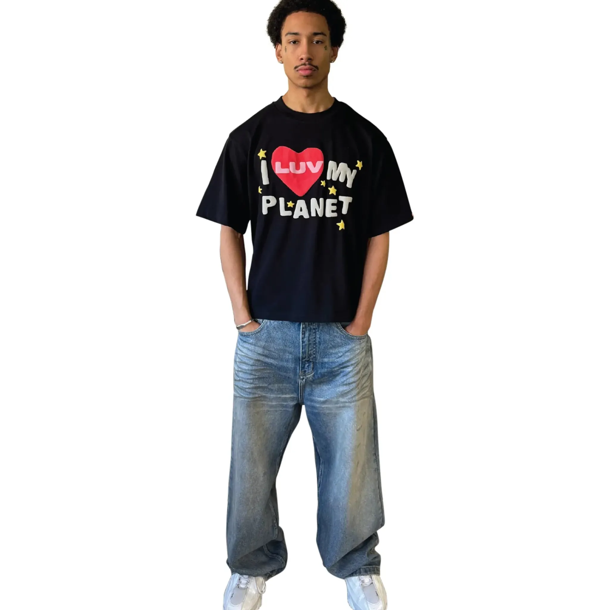 Broken Planet Market Broken Planet Luv My Planet Midnight Black T Shirt< T-shirts