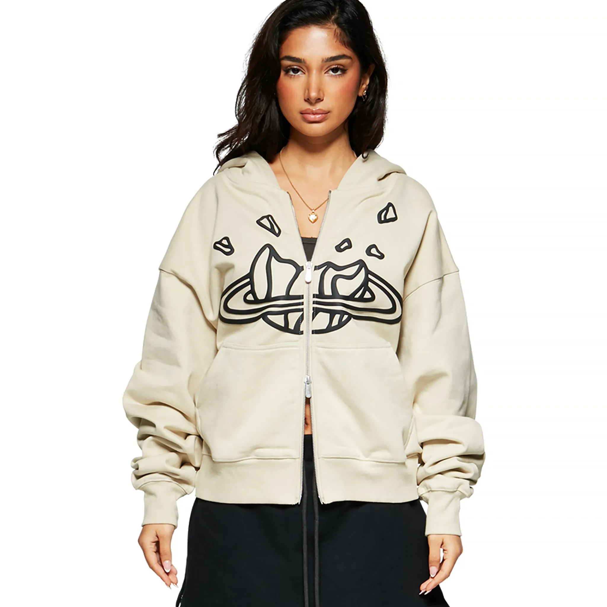 Broken Planet Market Broken Planet Outer Space Bone White Zip-Up Hoodie< Sweatshirts & Hoodies