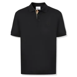 Burberry Eddie Logo Pique Cotton Black Polo Shirt< Polo Shirts