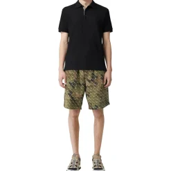 Burberry Eddie Logo Pique Cotton Black Polo Shirt< Polo Shirts