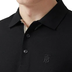Burberry Eddie Logo Pique Cotton Black Polo Shirt< Polo Shirts