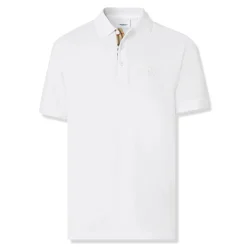 Burberry Eddie Logo Pique Cotton White Polo Shirt< Polo Shirts