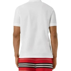 Burberry Eddie Logo Pique Cotton White Polo Shirt< Polo Shirts