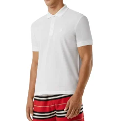 Burberry Eddie Logo Pique Cotton White Polo Shirt< Polo Shirts