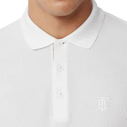 Burberry Eddie Logo Pique Cotton White Polo Shirt< Polo Shirts