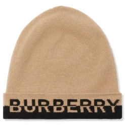 Burberry Logo Intarsia Cashmere Beige Black Beanie< Hats & Caps