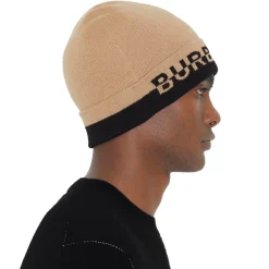 Burberry Logo Intarsia Cashmere Beige Black Beanie< Hats & Caps