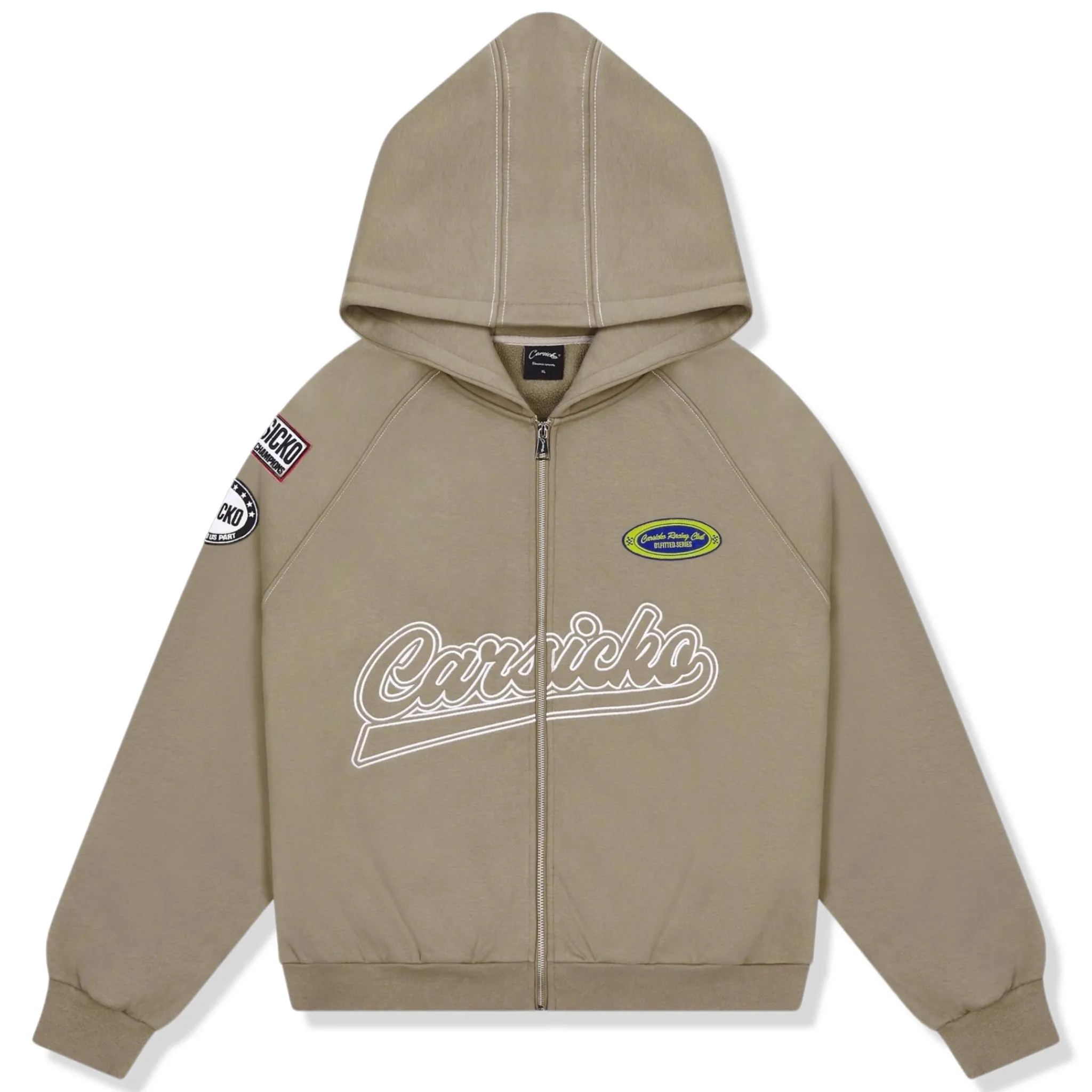 Carsicko Racing Club Zip-Up Cream Hoodie< Sweatshirts & Hoodies