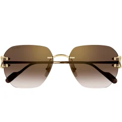 Cartier Eyewear CT0394S-002 C Decor Gold Brown Rimless Sunglasses< Sunglasses