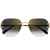 Cartier Eyewear CT0394S-001 C Decor Gold Grey Rimless Sunglasses< Sunglasses