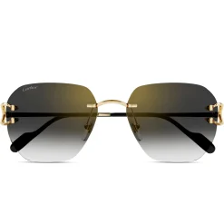 Cartier Eyewear CT0394S-001 C Decor Gold Grey Rimless Sunglasses< Sunglasses