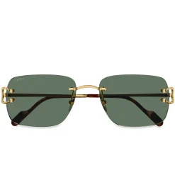 Cartier Eyewear CT0330S-002 C Decor Gold Green Rimless Sunglasses< Sunglasses
