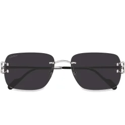 Cartier Eyewear CT0330S-001 C Decor Silver Grey Rimless Sunglasses< Sunglasses