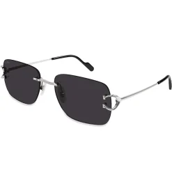 Cartier Eyewear CT0330S-001 C Decor Silver Grey Rimless Sunglasses< Sunglasses