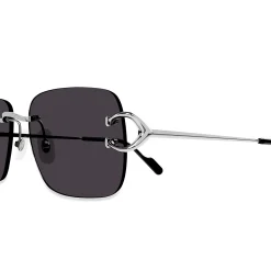 Cartier Eyewear CT0330S-001 C Decor Silver Grey Rimless Sunglasses< Sunglasses