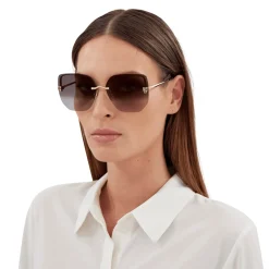 Cartier Eyewear CT0432S-001 Panthere De Cartier Gold Grey Rimless Sunglasses< Sunglasses