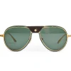 Cartier Eyewear CT0242S-004 Pilot Frame Brown Gold Sunglasses< Sunglasses