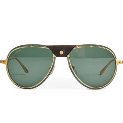 Cartier Eyewear CT0242S-004 Pilot Frame Brown Gold Sunglasses< Sunglasses