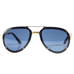 Cartier Eyewear CT0195S-003 Santos De Cartier Black Gold Sunglasses< Sunglasses