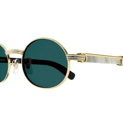 Cartier Eyewear CT0464S-003 White Gold Green Sunglasses< Sunglasses